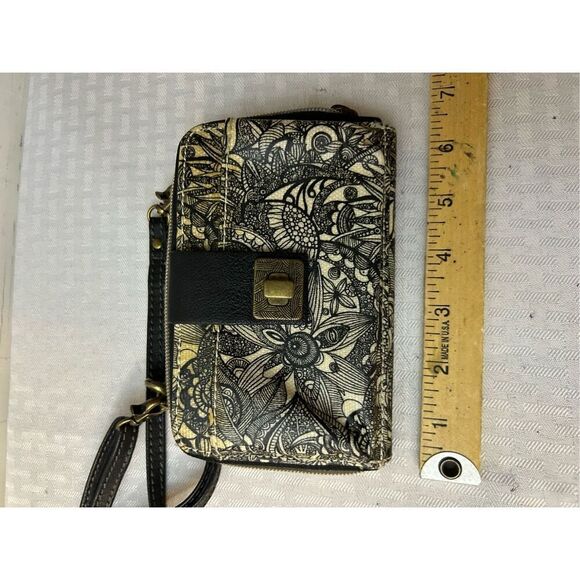 Sakroots crossbody wallet black gray flowers wristlet 4"x6" - Picture 2 of 5